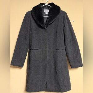 Elpis Charcoal Wool Coat with Removable Black Collar
Size Small